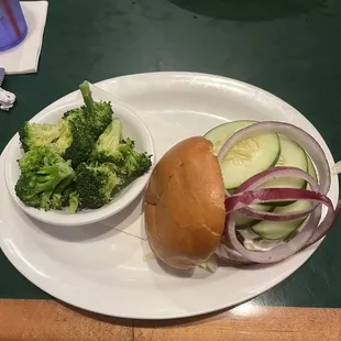 Mediterranean turkey burger and broccoli