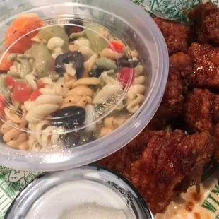 scooter boneless wings &amp; cold deli salad (spoiled unfortunately)