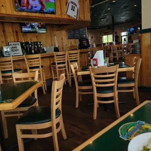 tables and chairs in a restaurant