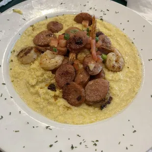 Shrimp and grits   After they fixed it for me with no cheese sauce