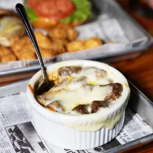 a close up of a dish of food