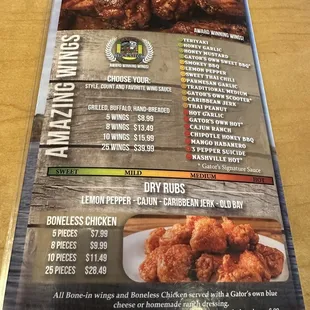 Wings menu and prices 6.24.2023