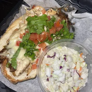 Chicken Philly Cheesesteak with a side of Coleslaw