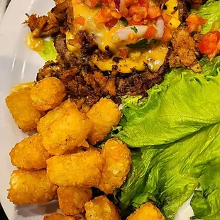 Unnecessary Roughness Smash Burger with lettuce, no bun. $13.99