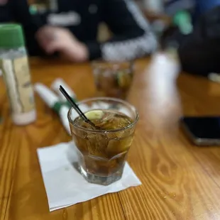 a close up of a drink on a table