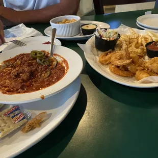 two plates of food on a table