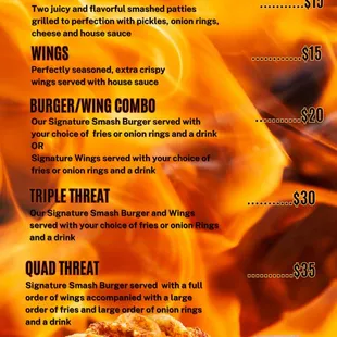 the menu for gators smash burgers