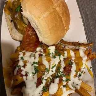 Bacon cheeseburger and loaded fries