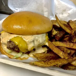 Classic Burger with BBQ Fries