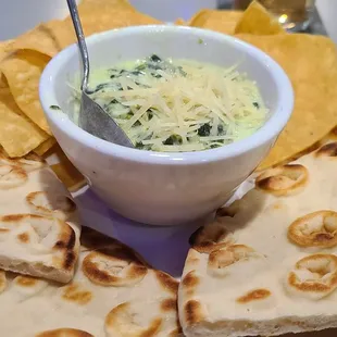 Spinach Artichoke Dip is good, not great but good with lots of pita and chips