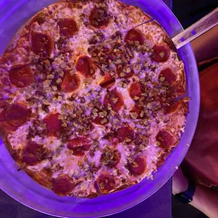 Meaty pizza with lots for leftovers