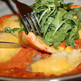 Warm, rich &amp; creamy - each large, square ravioli held a smooth filling of lobster &amp; cheese.