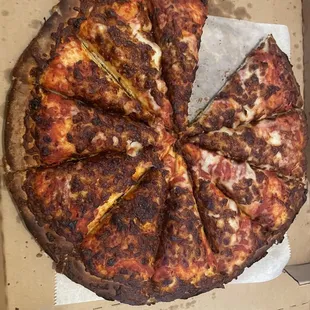 a whole pizza in a box