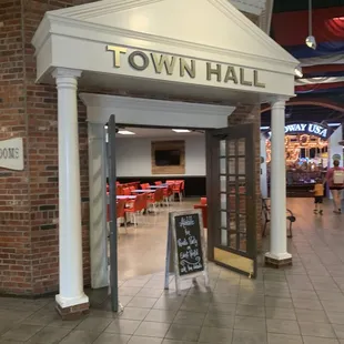 the entrance to the town hall