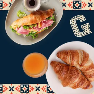 a plate of croissants and a cup of coffee