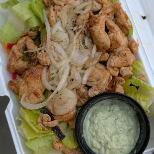 Salad with Grilled Chicken, Carrots, Onions