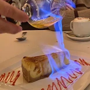 Cheesecake with Burnt Crème Brûlée topping and Sambuca.