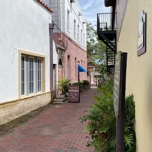 a narrow street in a small town