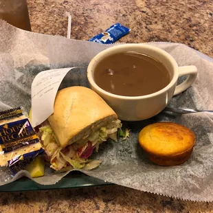 Brown bean soup and half Italian with a cornbread muffin!!