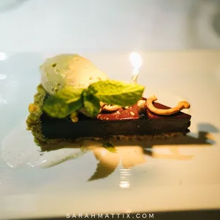 Chocolate Pretzel Tart peanut butter whipped cream and vanilla creme fraiche