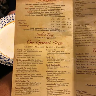 a pizza menu