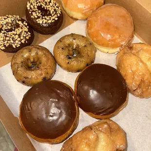 a variety of donuts in a box
