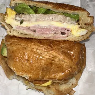 #5 Ham, Bacon, Sausage, Egg and Cheese Croissant $7.99 plus avocado