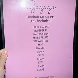 Hookah Menu