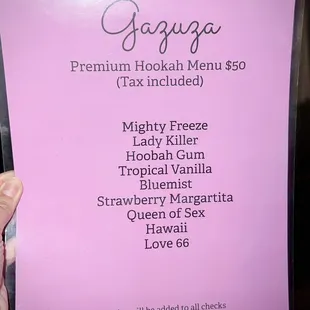 Premium Hookah Menu
