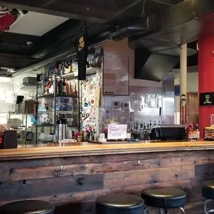 View of prep area behind counter