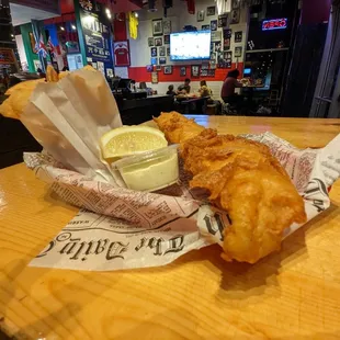 a basket of fish and chips