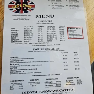 Menu (Fish &amp; English Specialties)