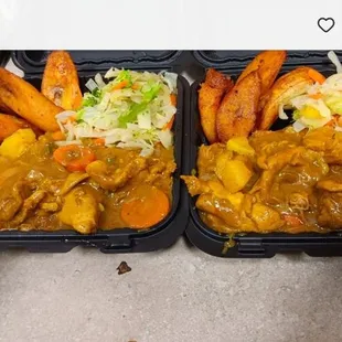 Jamaican Curry Chicken, Steamed Cabbage and Plantains