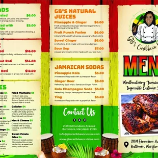 GB's CaribbeanCuisineMenu (Front Page)