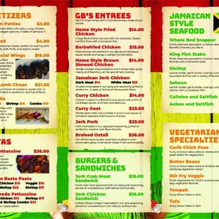 GB's Caribbean Cuisine Menu (Back)