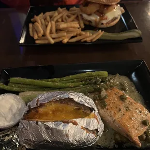 Lemon Caper Salmon &amp; BBQ Bacon Burger