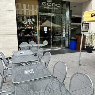 entrance with outdoor seating