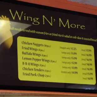 Wings &amp; more menu