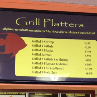 Grilled menu