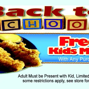 Back to school specials!!! Come on kids..get yourself a free meal at KC&apos;s.