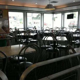 tables and chairs in a restaurant