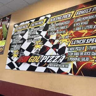 a large menu on the wall