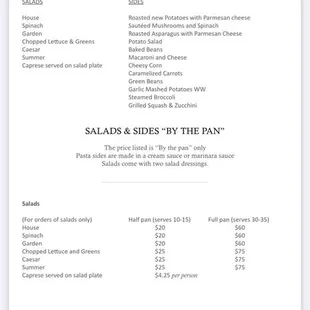 Menu that was posted on his website from the time of placing our order to the time of us receiving our quote.
