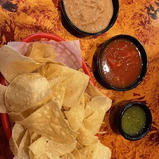tortillas, salsa, and guacamole