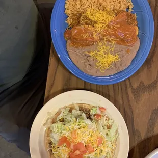 Beef chalupa, cheese enchilada,and beef tamale