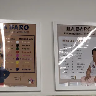 a menu and a poster of a baby