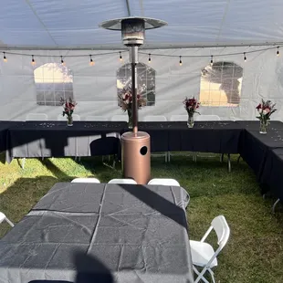 Our newest 20'x20' tent. We have the following sizes available. 20'x20', 20'x30' and 20'x40'. We also have kids tables and chairs available.