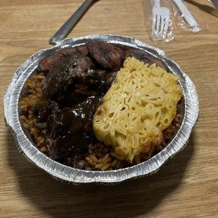 Jerk Chicken Dinner(macaroni pie and plantains)
