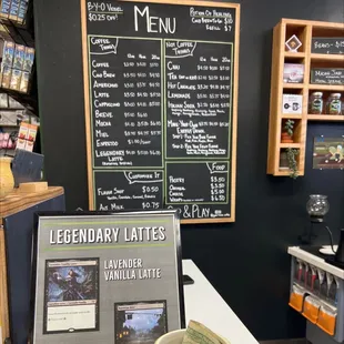 a menu and a sign