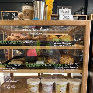 a display of coffee and pastries